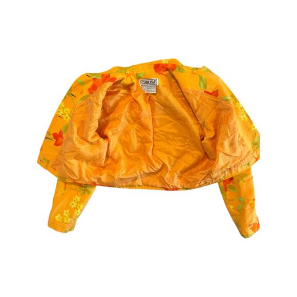 Carlisle Orange Yellow Floral Cropped Jacket Silk Cotton Blend Size 10 - Picture 7 of 11